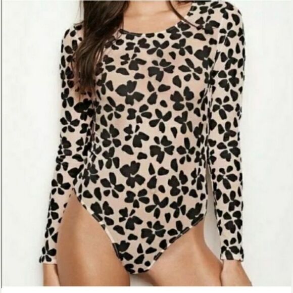 Victoria's Secret Tops - Victoria's Secret Floral Velvet Appliqué Stretch Sheer Sexy Bodysuit Size Large